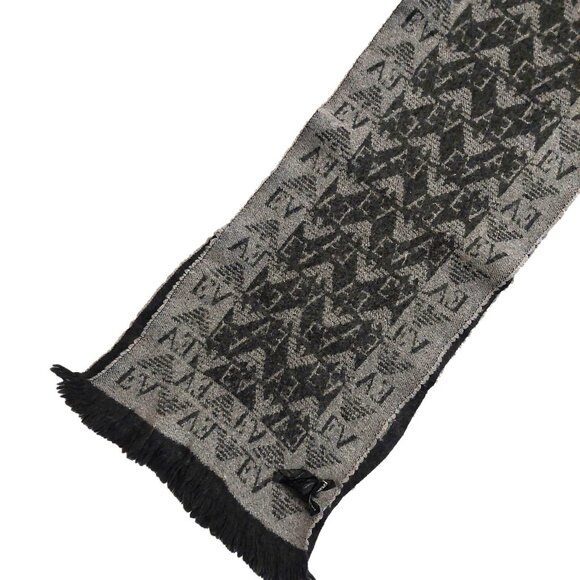 EMPORIO ARMANI Luxury Designer Black & Grey Monogram Color Block Scarf - Picture 9 of 15